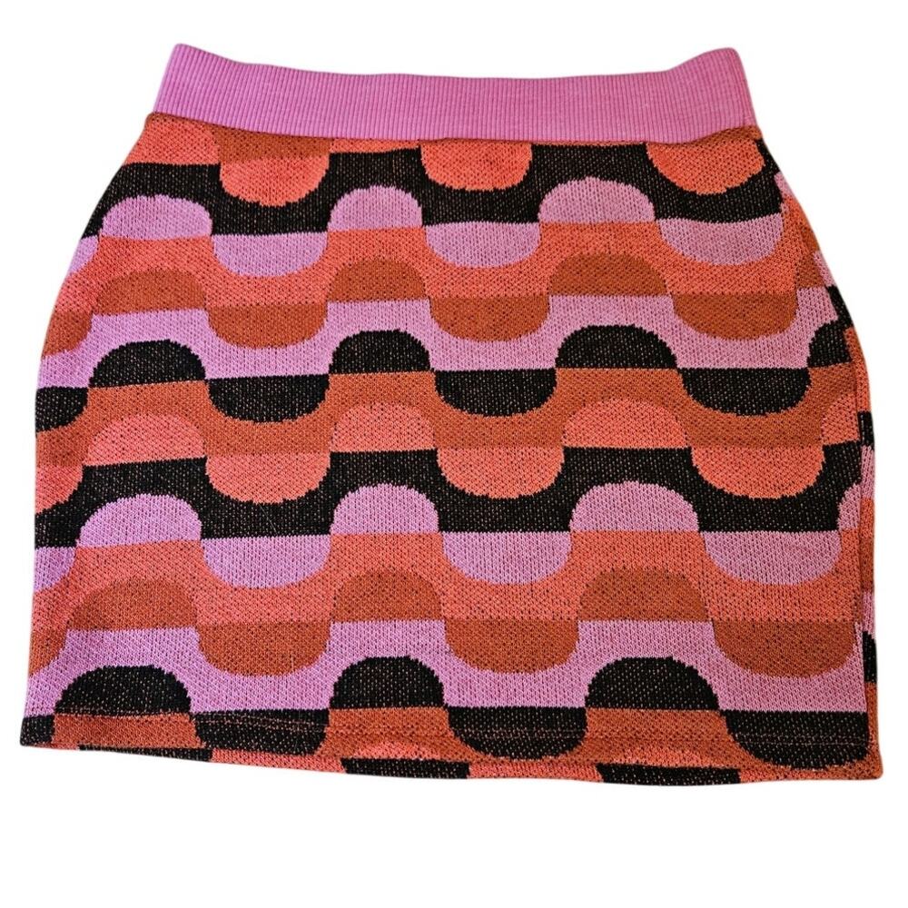 Motel Retro Wave Knit Mini Skirt Pink Orange S